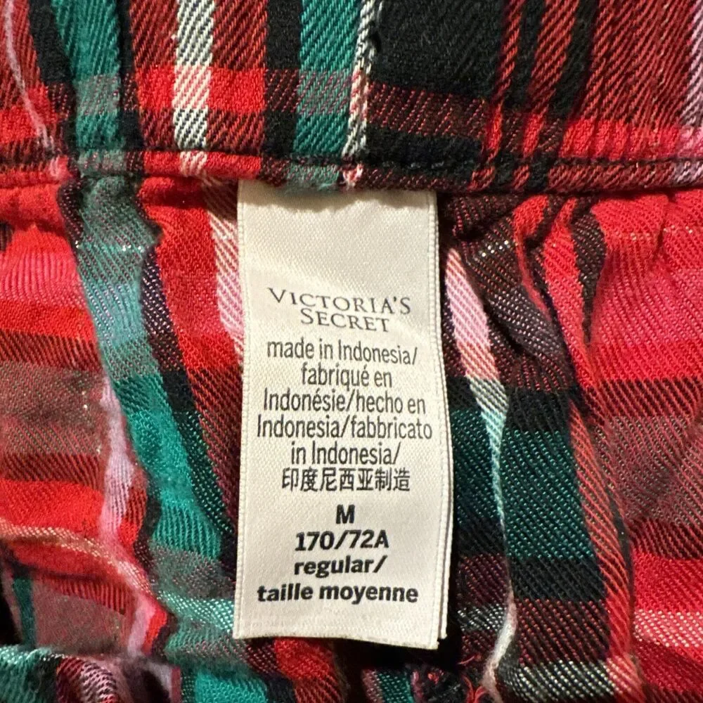 Victoria’s Secret Pajama Pants Plaid Sz M Red Black White Metallic Lounge - Picture 3 of 6